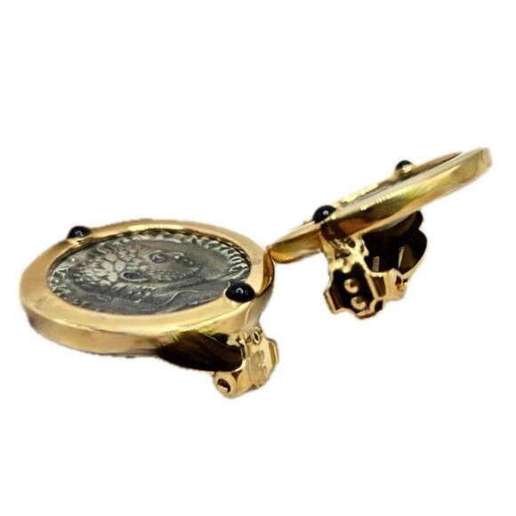 Vintage Carolee Gold Tone Designer Roman Coin Clip Earrings - Picture 3 of 7